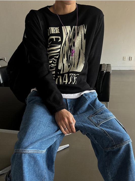 Lettering Loose Fit Knit Top 