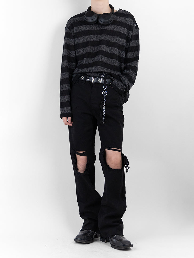 Shoulder Snap Stripe See-Through Tee 