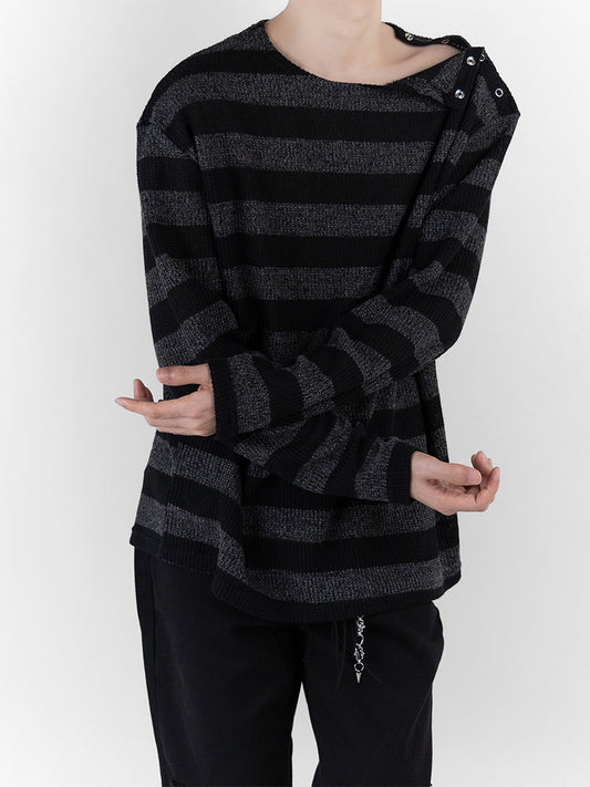 Shoulder Snap Stripe See-Through Tee 