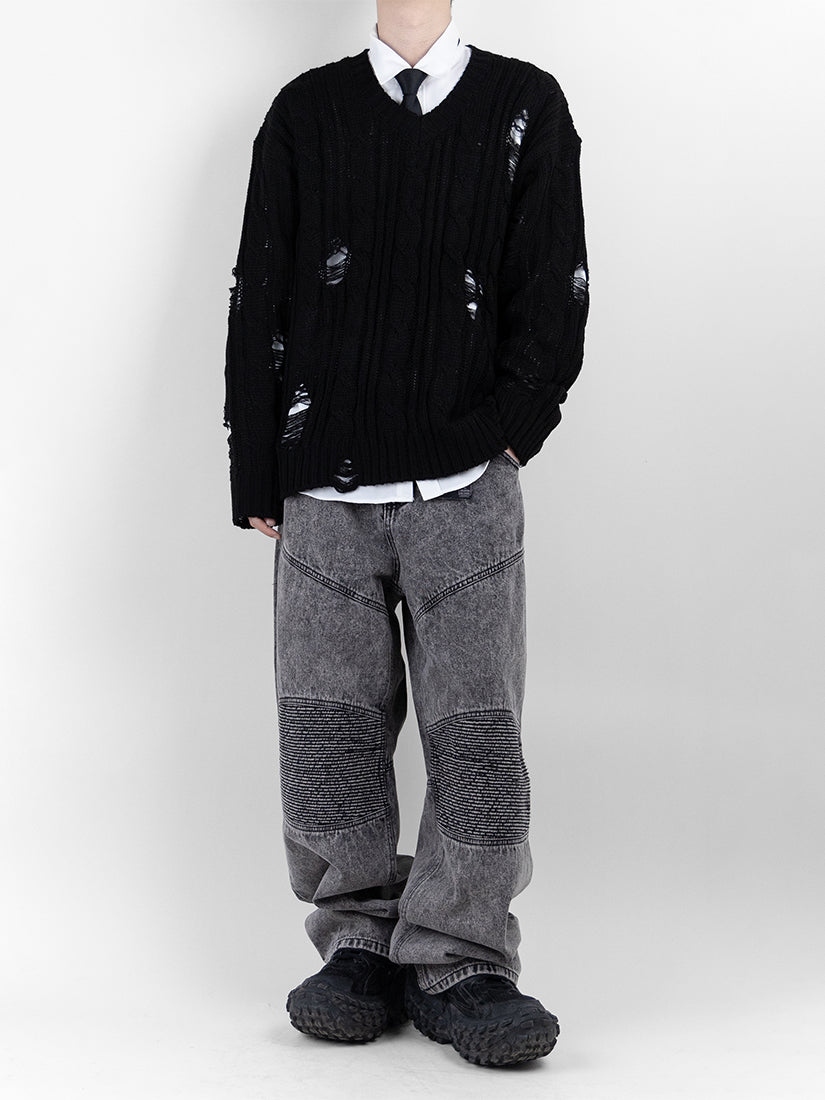 Cut Biker Denim Pants