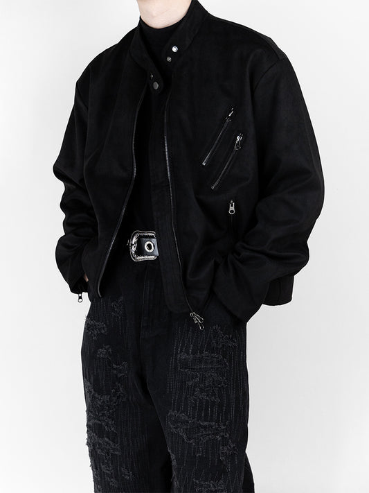Dould Zipper Suede Biker Jacket
