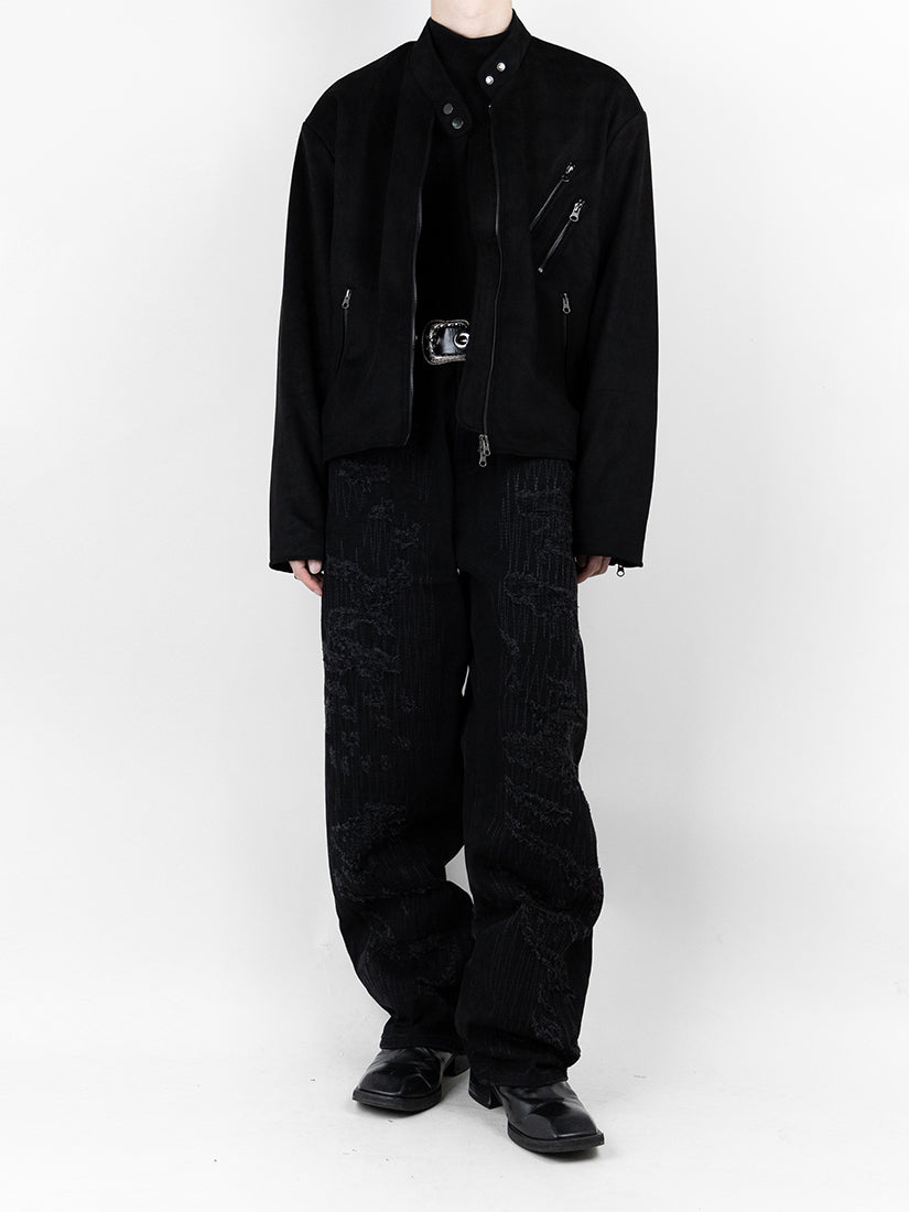 Dould Zipper Suede Biker Jacket