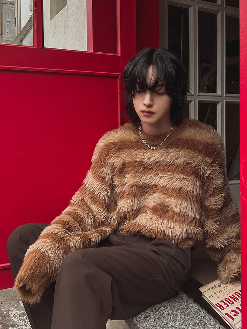 Hairy striped angora knit