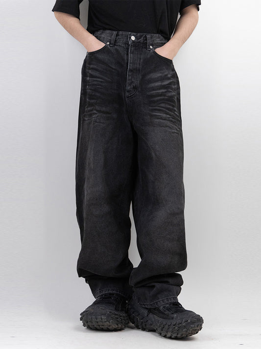 Dirty Oil Cat Brush Washed Denim Pants