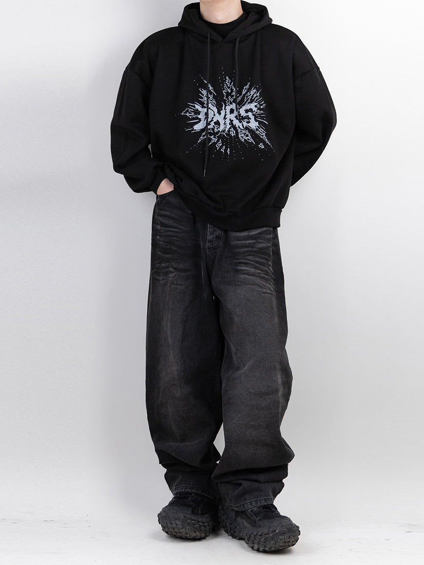 Dirty Oil Cat Brush Washed Denim Pants
