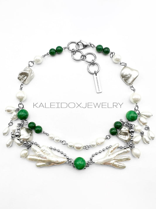 Jade Beads And Pearl Necklace