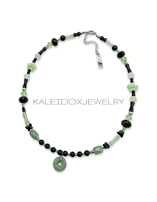 Jade Green And Black Beads Necklace