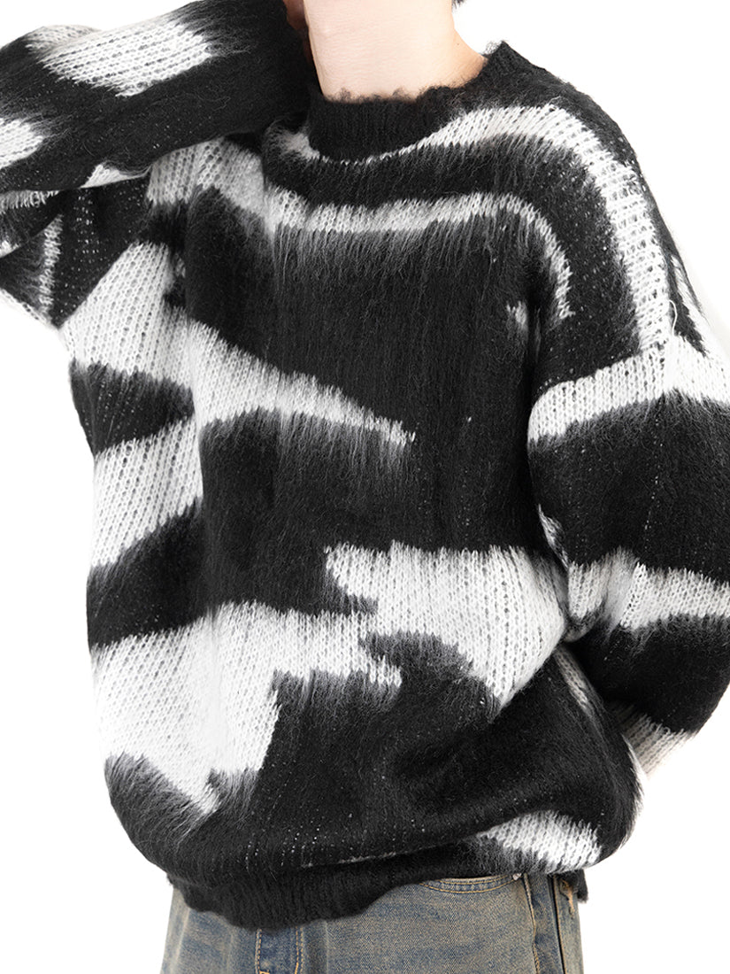 Fleece Zebra Knit Long Sleeve Top 
