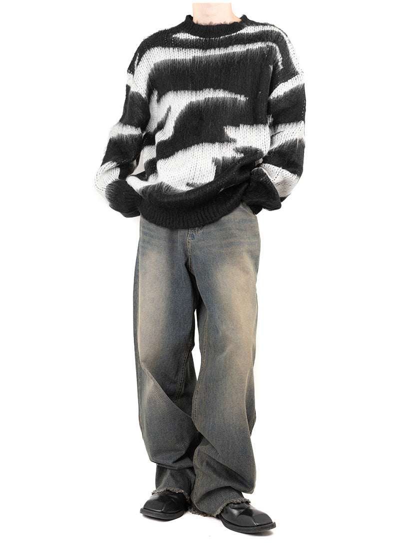 Fleece Zebra Knit Long Sleeve Top 