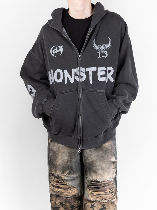 Monster Washed Hooded Zip-Up