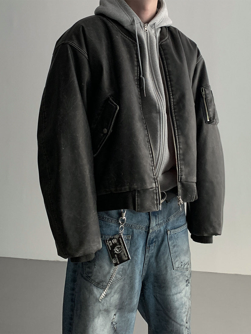 Crack Washing Over Leather MA-1 Padding 