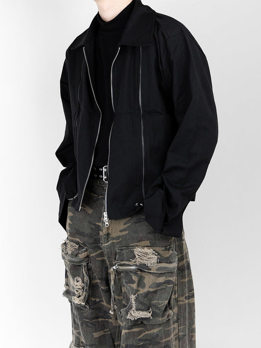 Double-Line Zipper Cropped Jacket