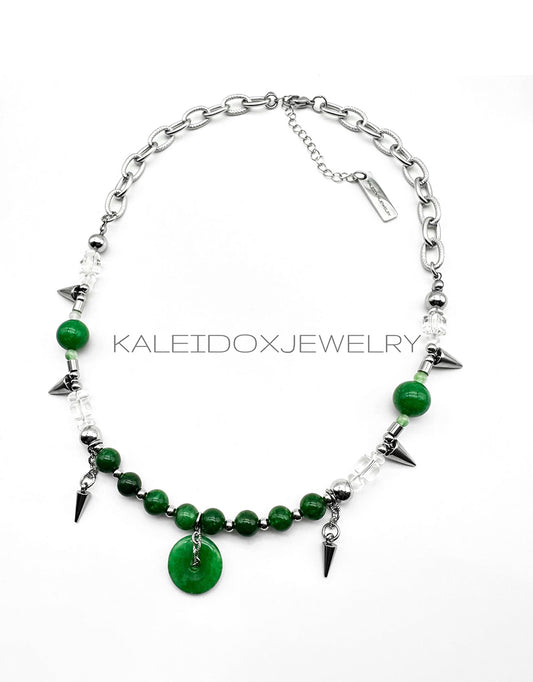 Green Jade &amp; Spikes Necklace