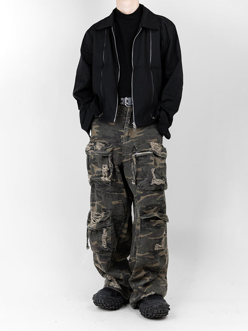 Double-Line Zipper Cropped Jacket