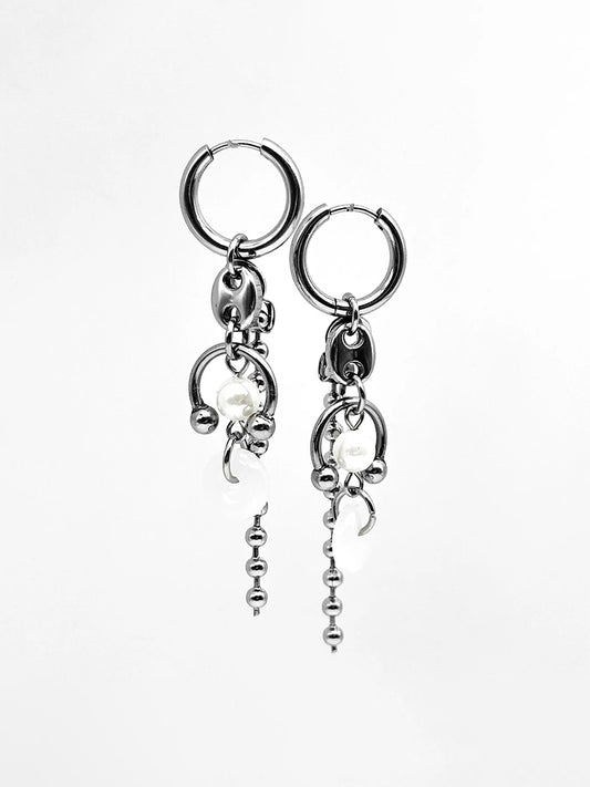 Piercing white ring drop earrings
